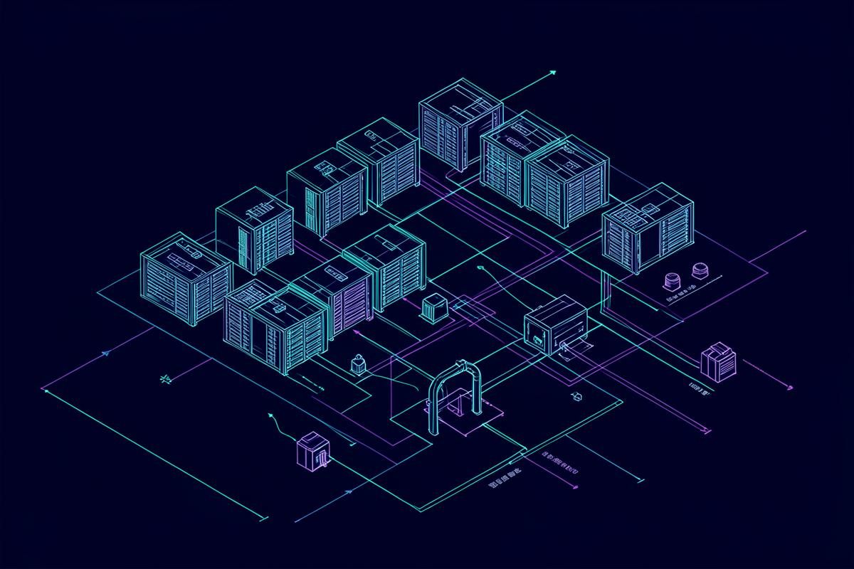 Diagram of a turnkey AI compute park with multiple halls, power and cooling plant