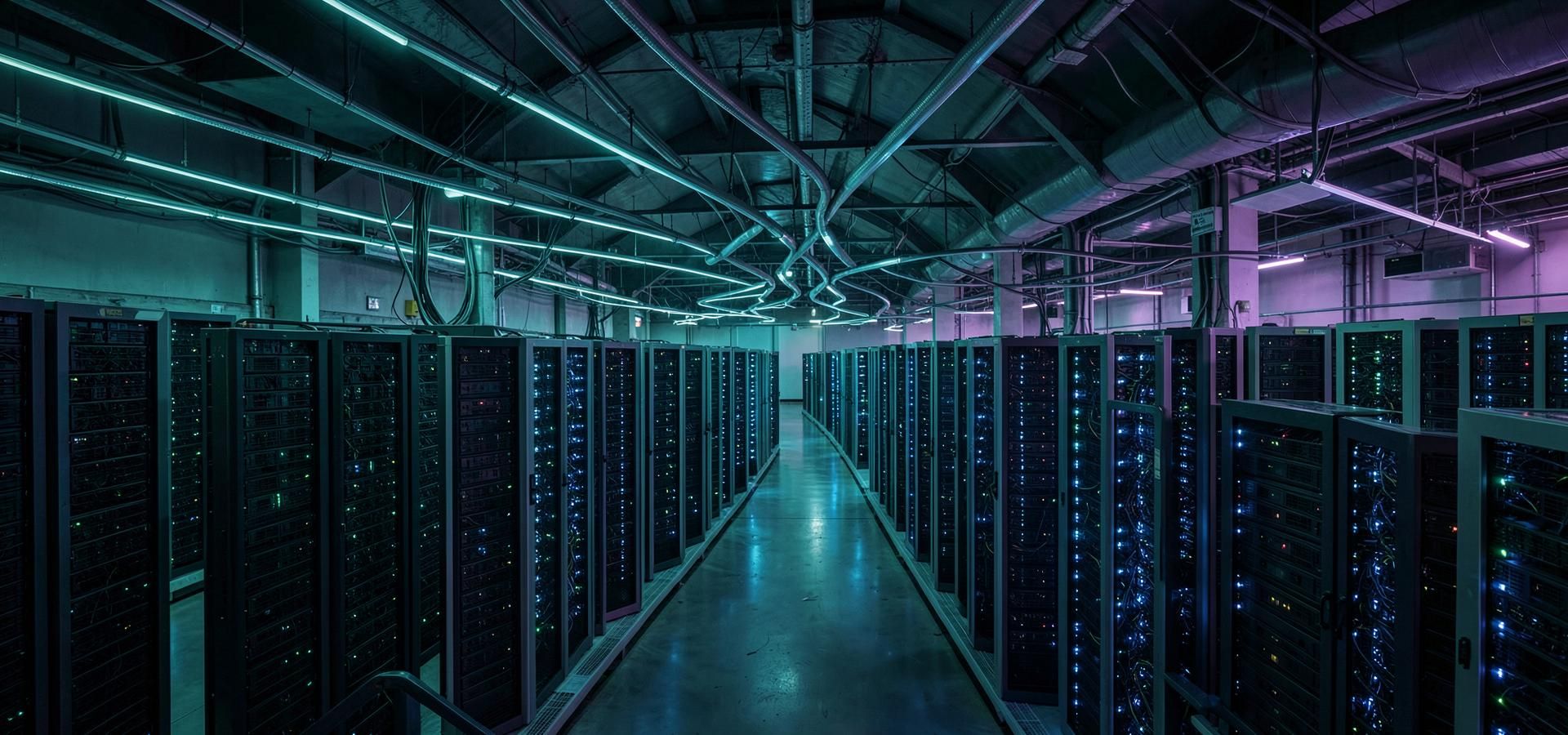 Interior of an AI factory with rows of glowing Blackwell GPU compute racks
